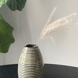 Striped Ceramic Vase in Olive Green and Black